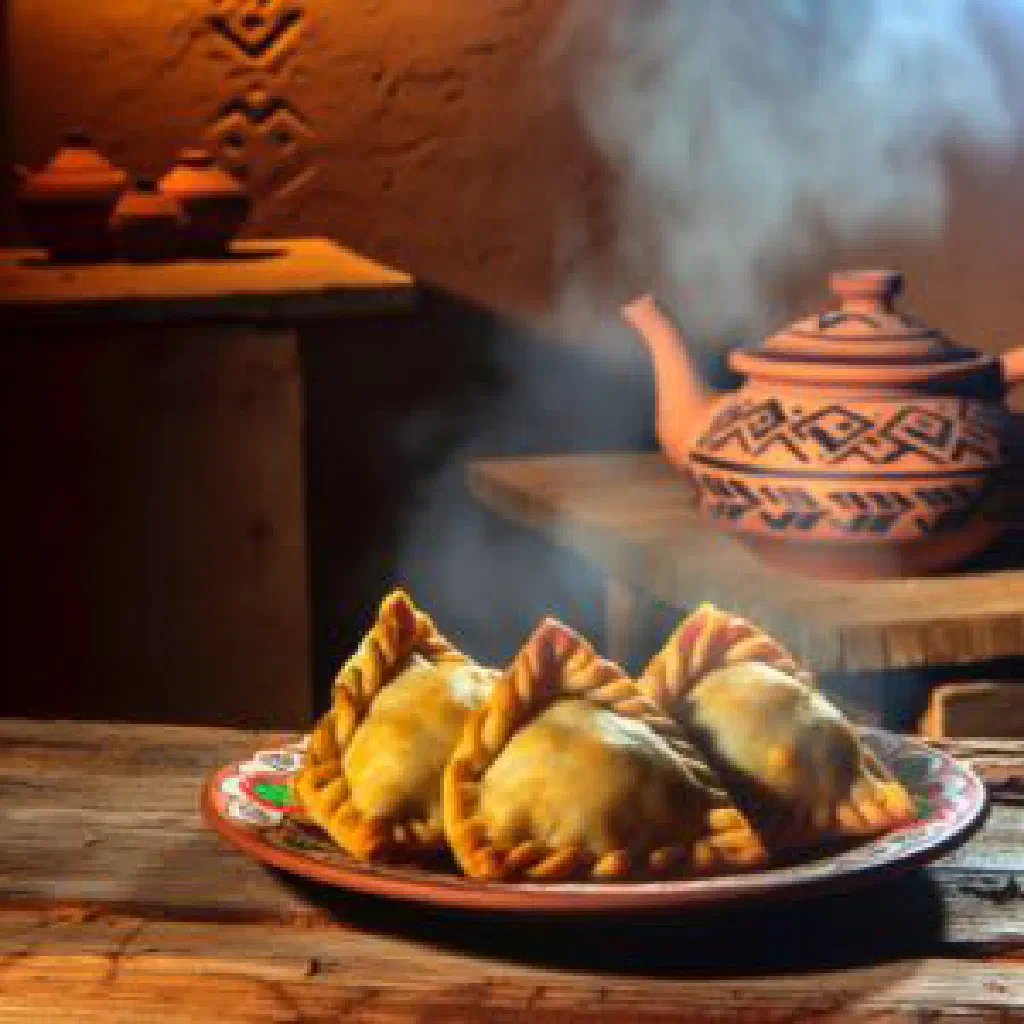 Golden baked samsa pastries filled with spiced meat