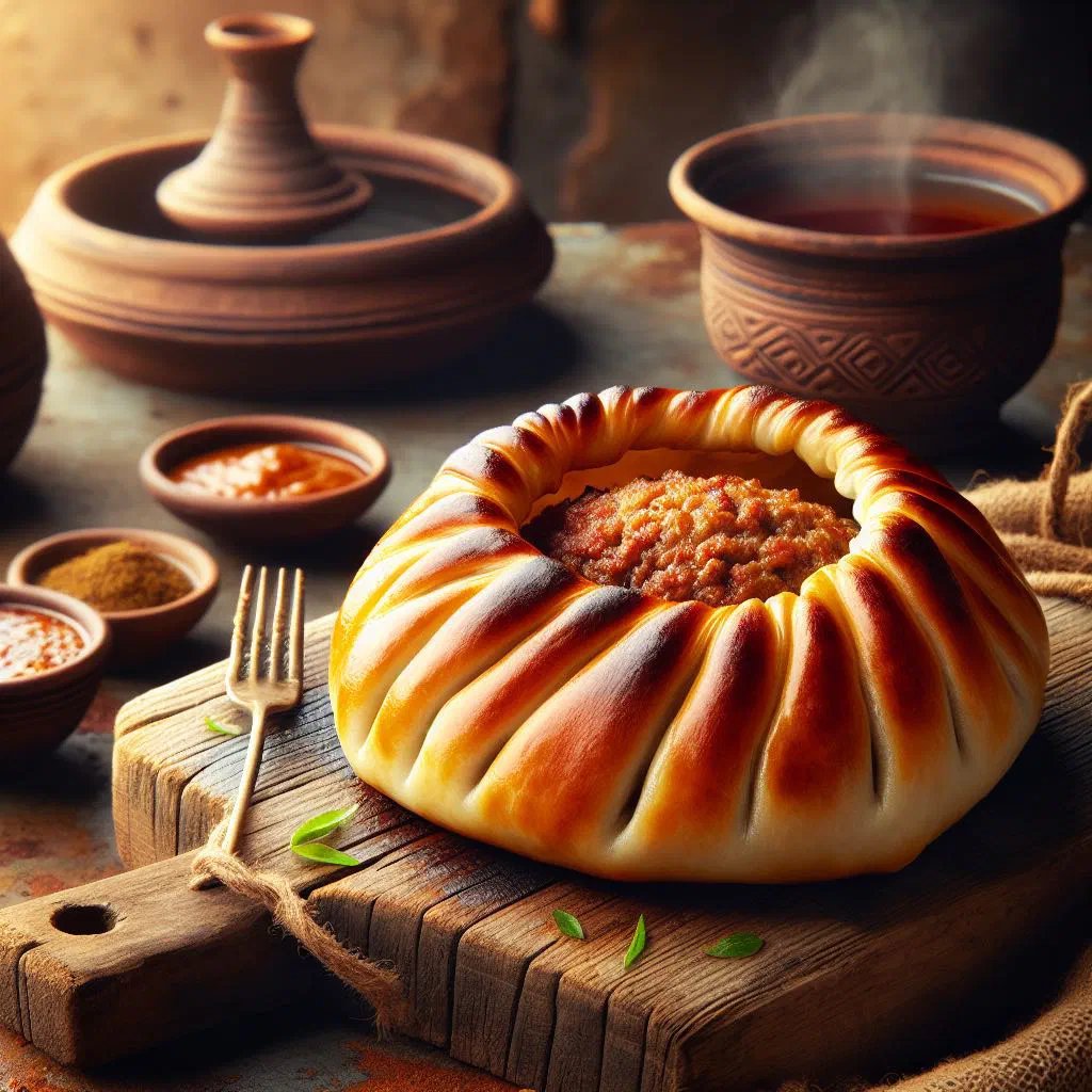 Golden baked tandoor samsa pastries filled with spiced meat