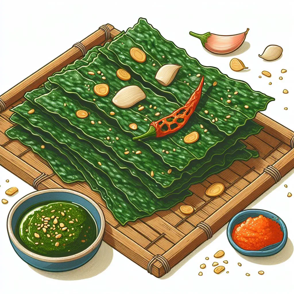 Crispy Laotian kaipen seaweed chips sprinkled with sesame seeds