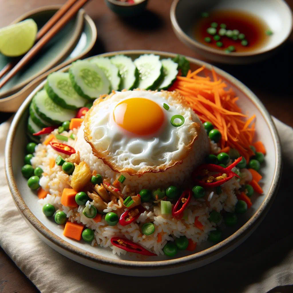Laotian khao pad fried rice with vegetables and fresh coriander