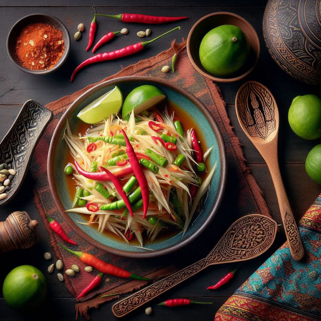 Fresh Pak Phet vegetable and herb salad with chillies and lime