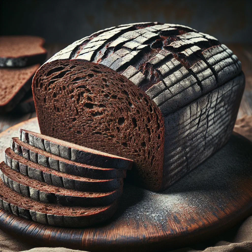 Golden crusty Latvian oil bread sliced on a wooden board