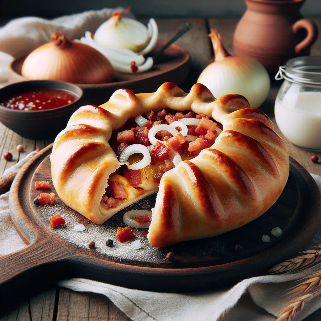 Golden Latvian pīrādziņi pastries filled with potato and mushroom