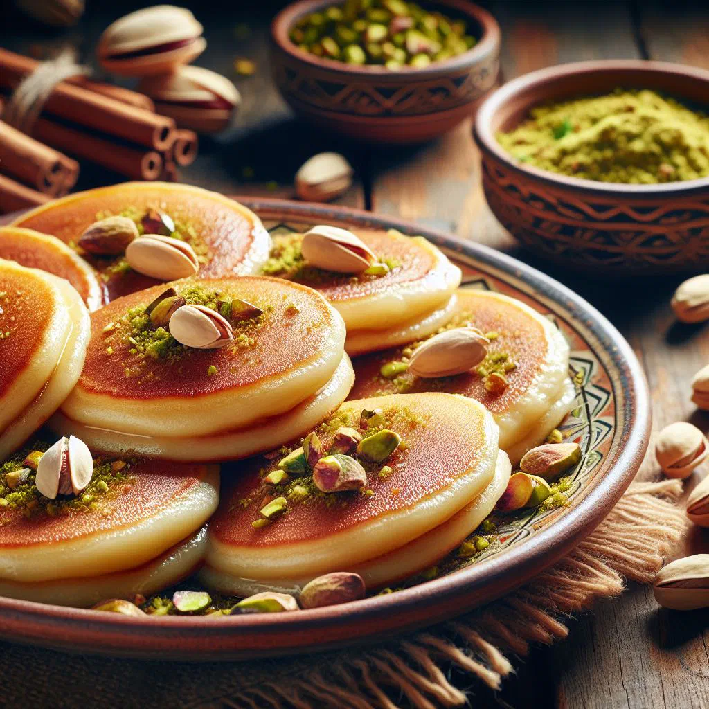 Stuffed Atayef pancakes filled with walnuts and drizzled with sugar syrup