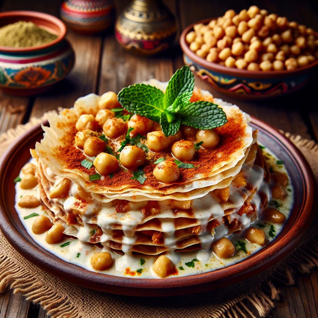 Fattet jaj with tender chicken, crisp pita and creamy yoghurt