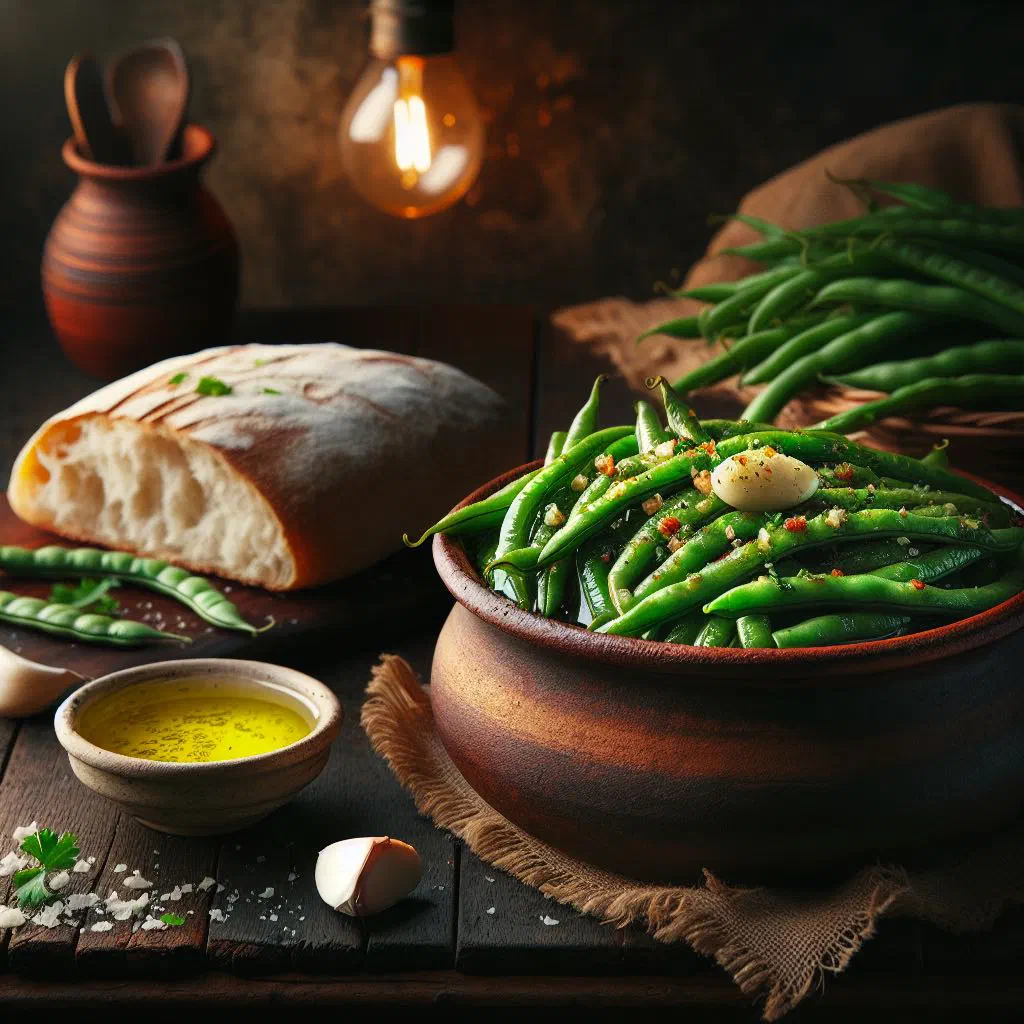 Loubiyeh bil Zeit green beans braised in olive oil, garnished with parsley
