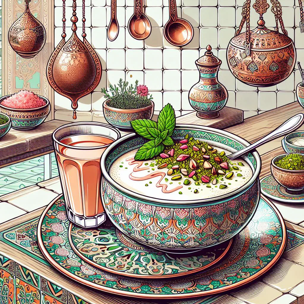 Bowl of creamy Roz bel Halib rice pudding dusted with cinnamon