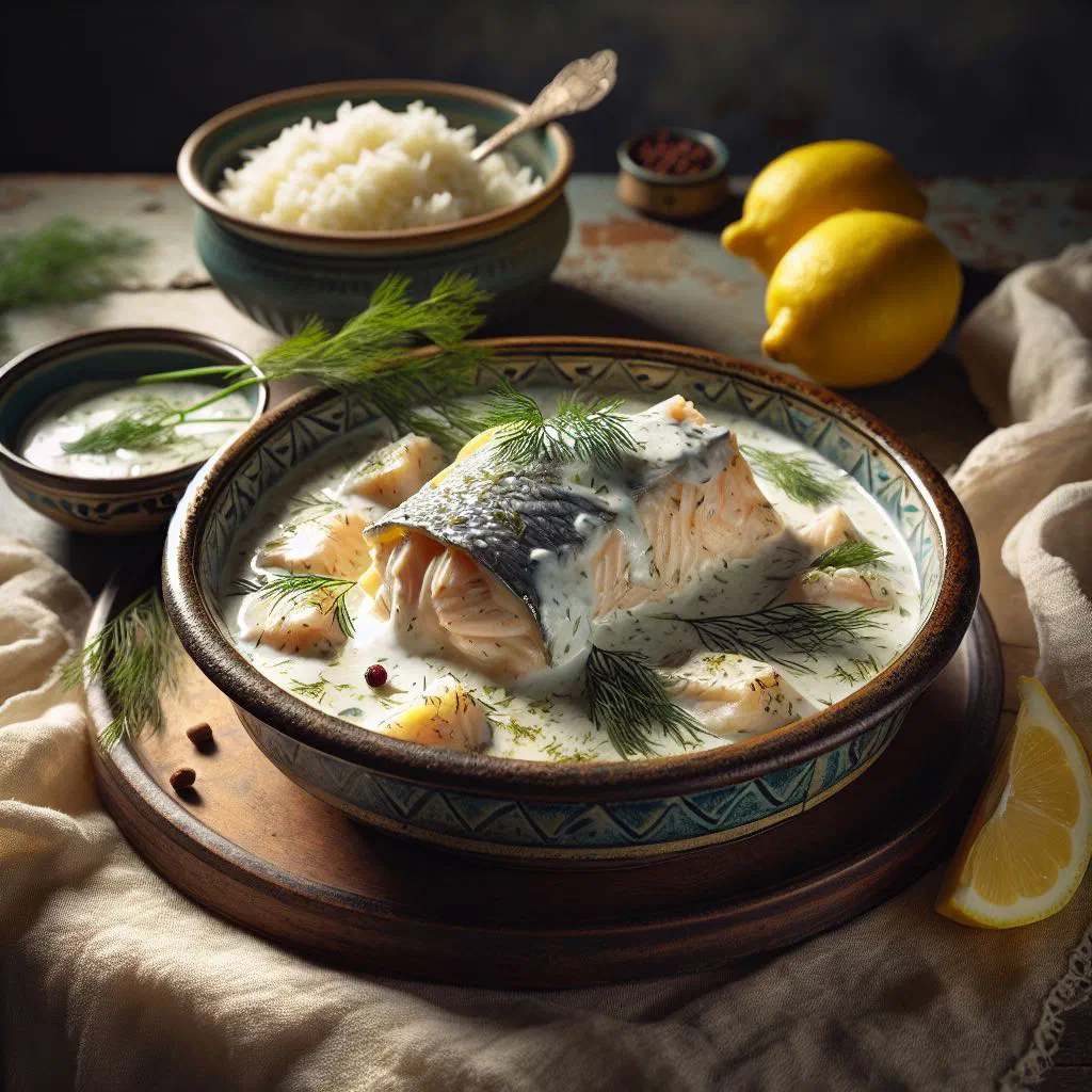 Pan-fried fish fillet served with a creamy yoghurt sauce and fresh parsley