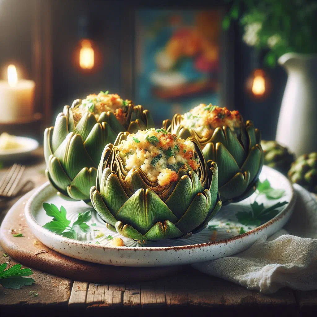 Lebanese stuffed artichokes filled with herbed rice and garnished with parsley
