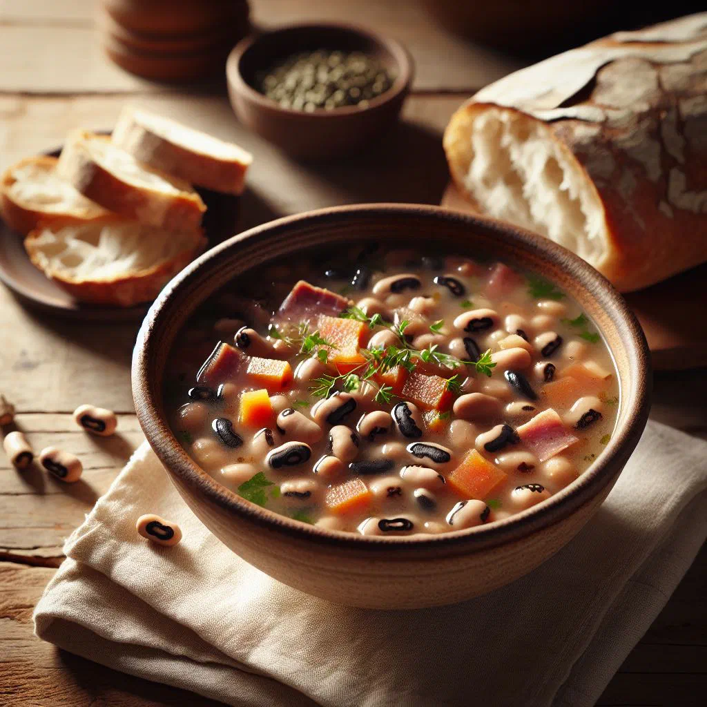 Bowl of Liberian black-eyed pea soup garnished with fresh coriander