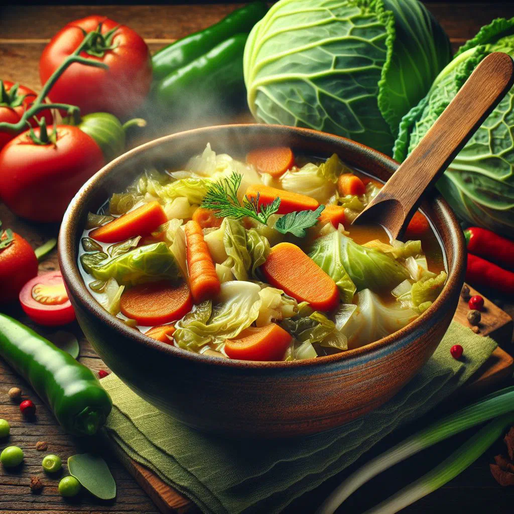 Liberian cabbage stew with tomatoes and onions in a deep bowl