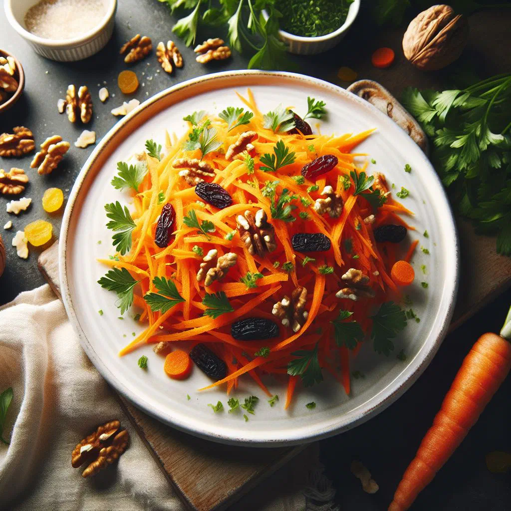 Fresh Liberian carrot salad with onion and chopped herbs in a bowl