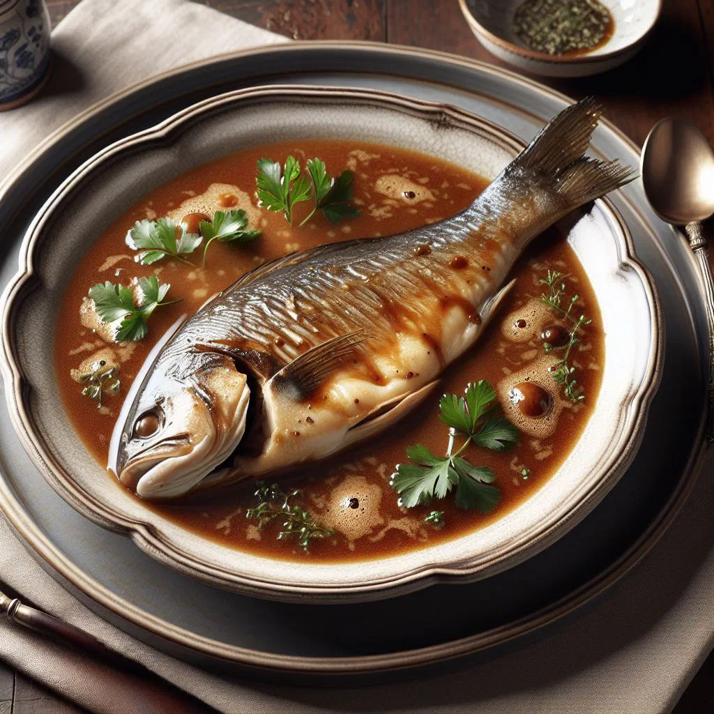 Liberian fish gravy with fresh fish in a rich tomato and pepper sauce