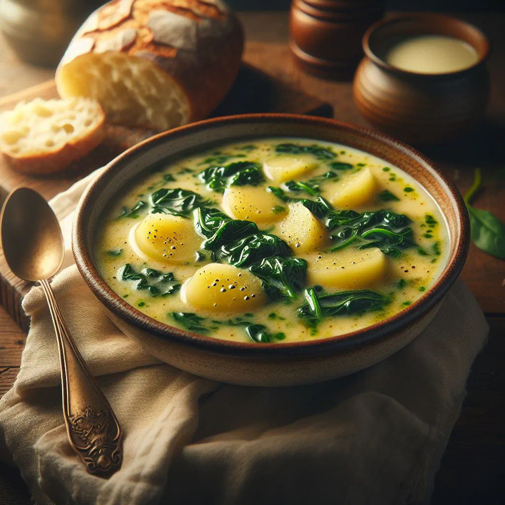 Bowl of Liberian potato greens soup with leafy greens and peanut butter