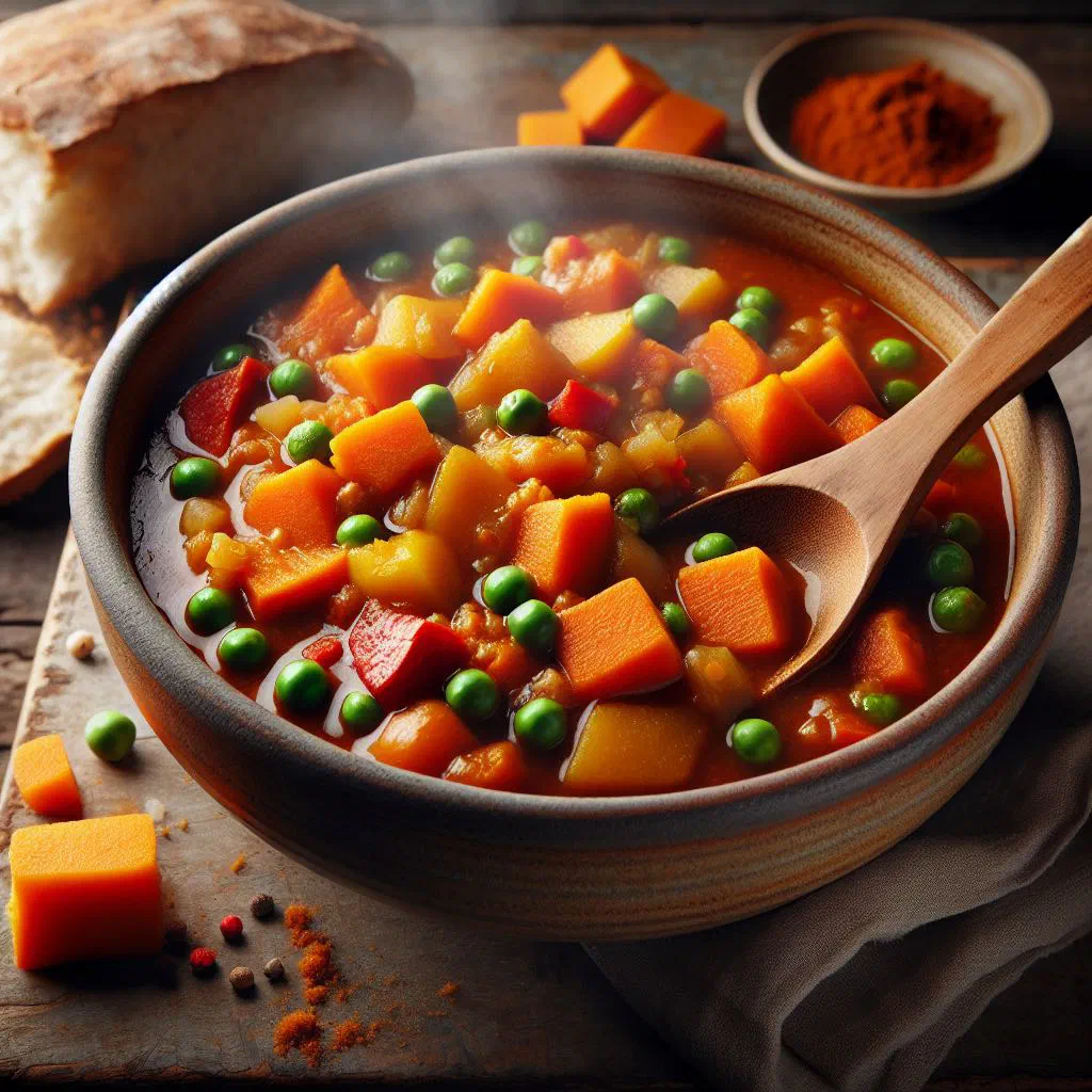 Bowl of Liberian yam stew with tender yam chunks in a spiced tomato sauce