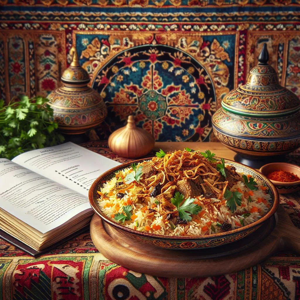 Fragrant Libyan biryani with spiced rice, tender meat and fresh herbs