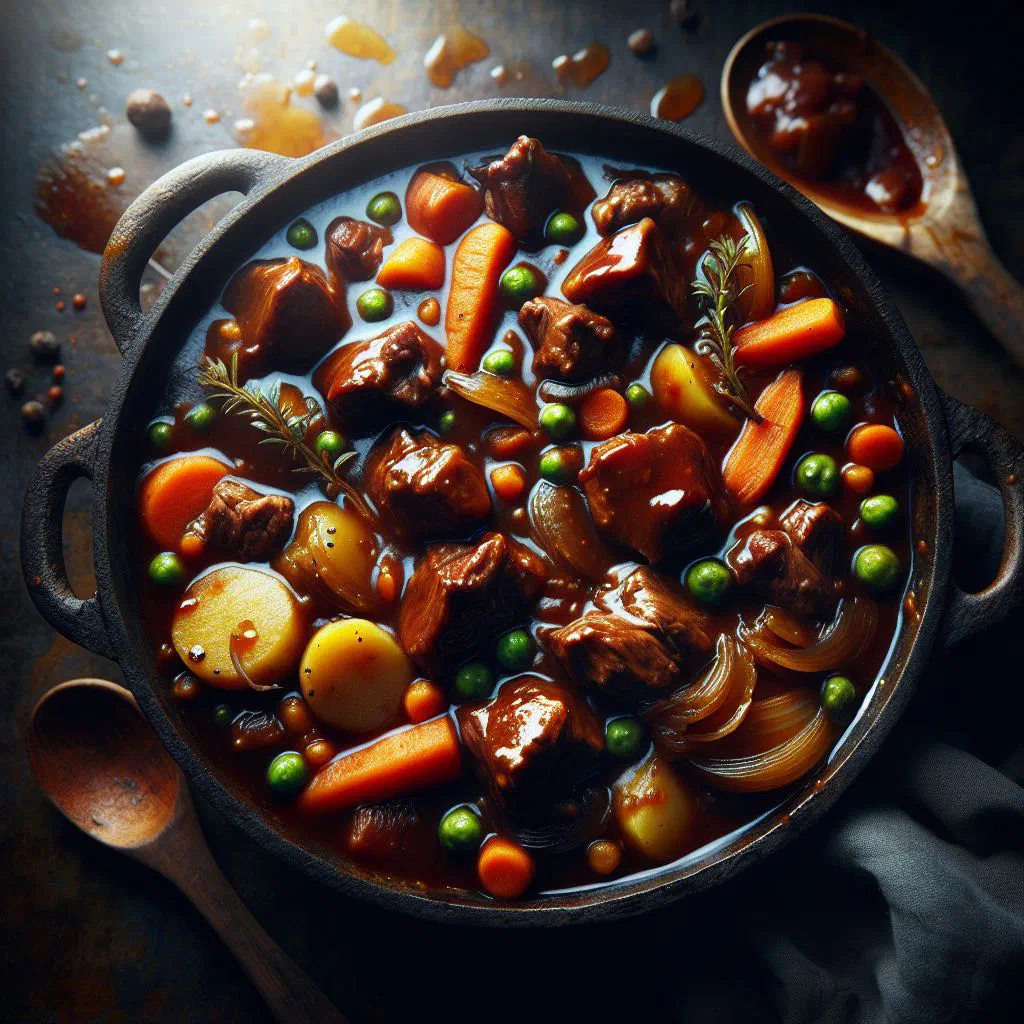 Bowl of Libyan lamb stew with chickpeas, carrots and fresh coriander