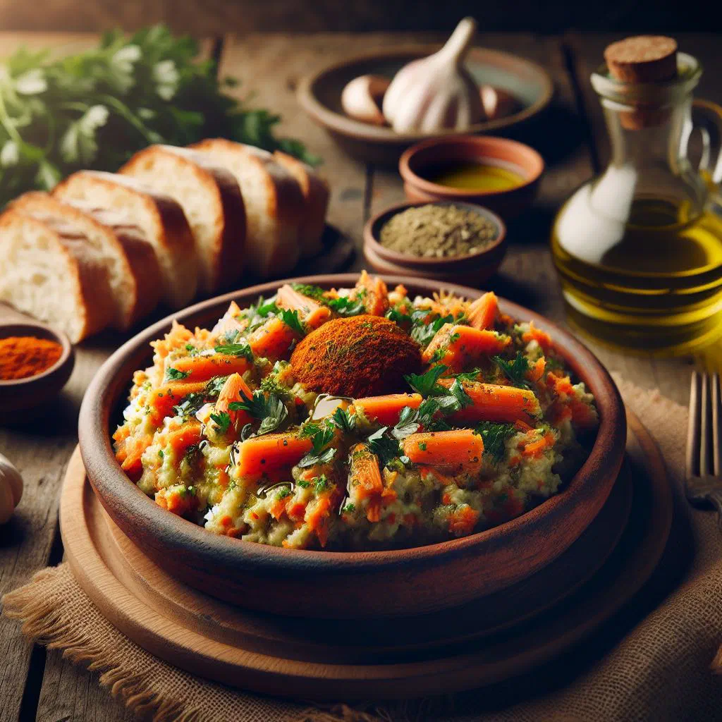Libyan omek houria stew with beef and vegetables garnished with parsley
