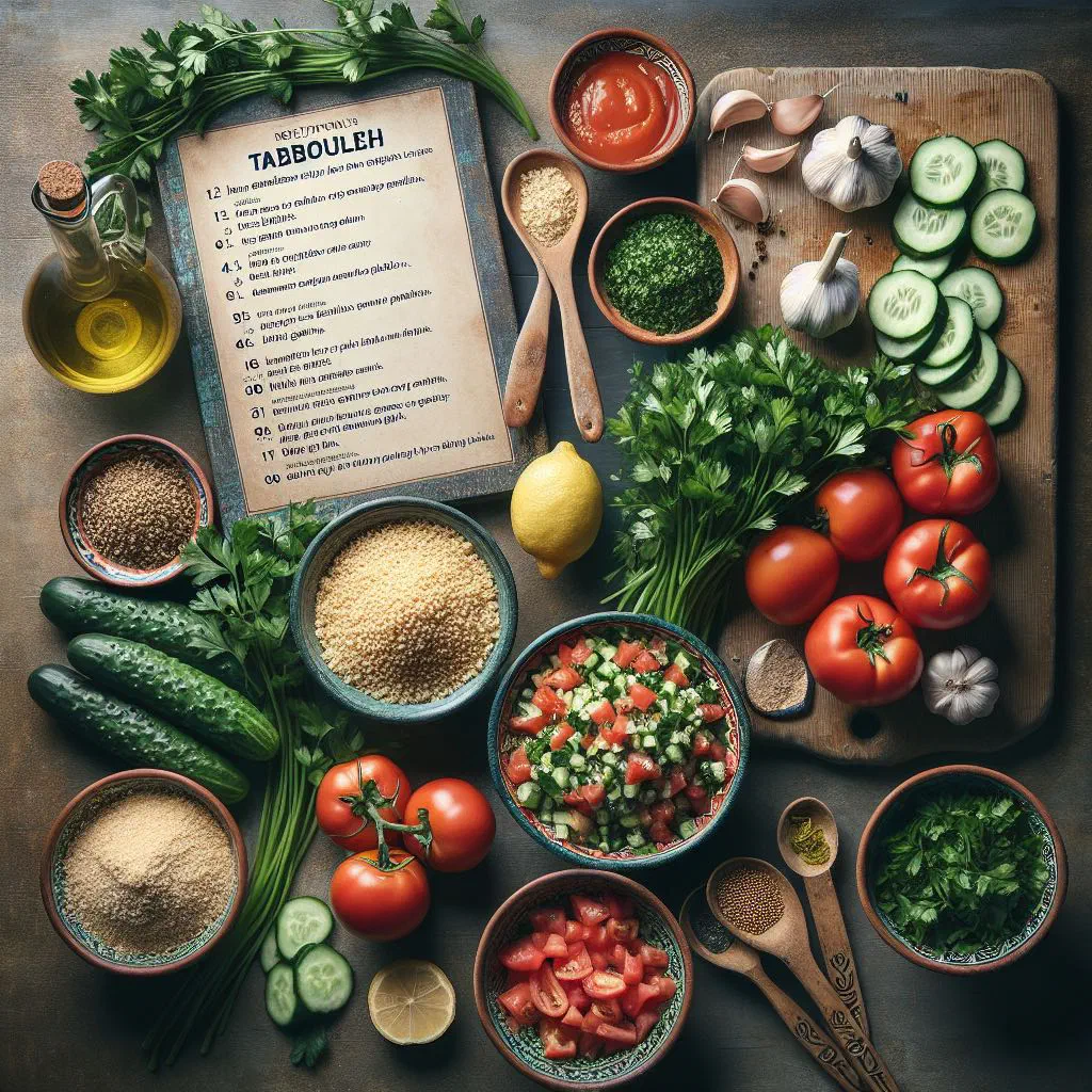 Fresh tabbouleh salad with bulgur, herbs and tomatoes