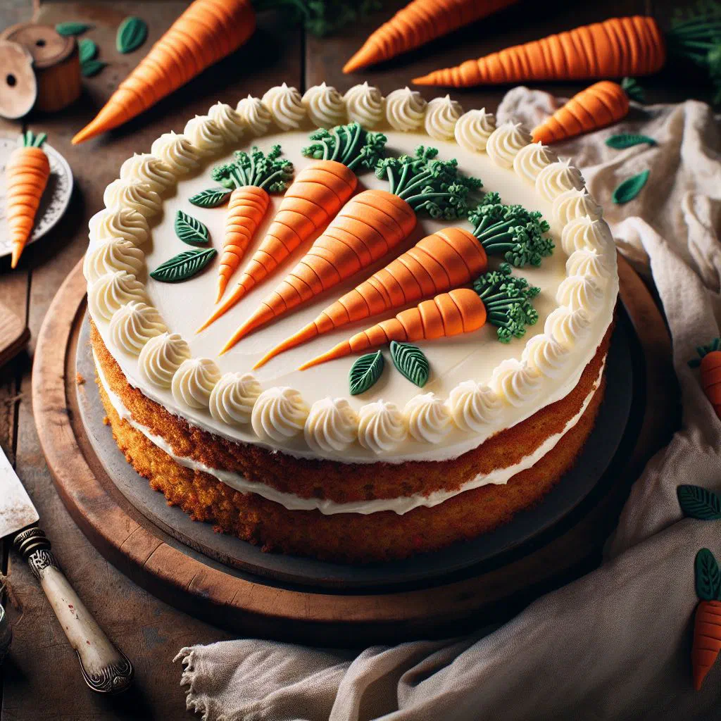 Moist Liechtenstein carrot cake dusted with icing sugar