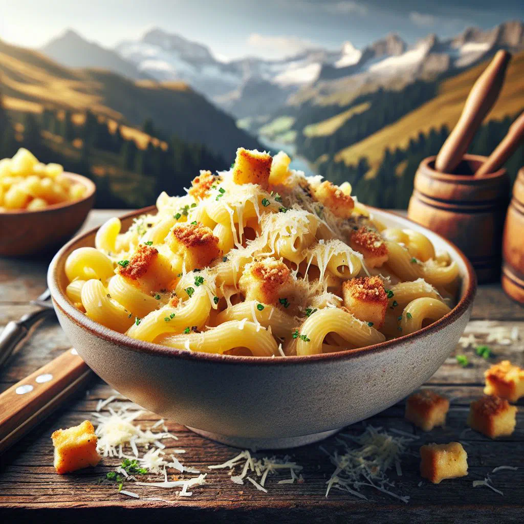 Golden pan-fried Chääschnöpfli cheese and potato dumplings on a plate