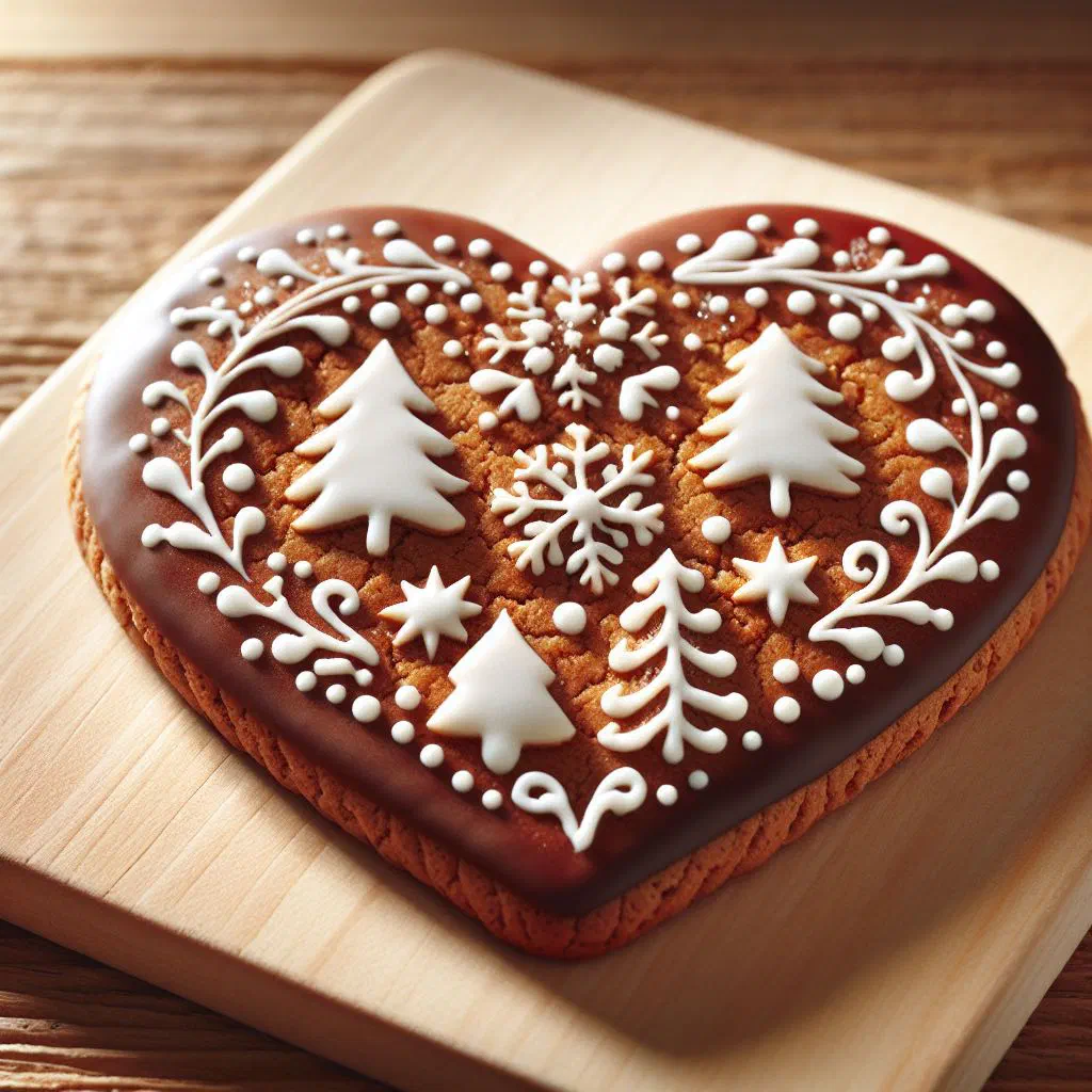 Spiced Lebkuchen biscuits with a light sugar glaze on a wooden board