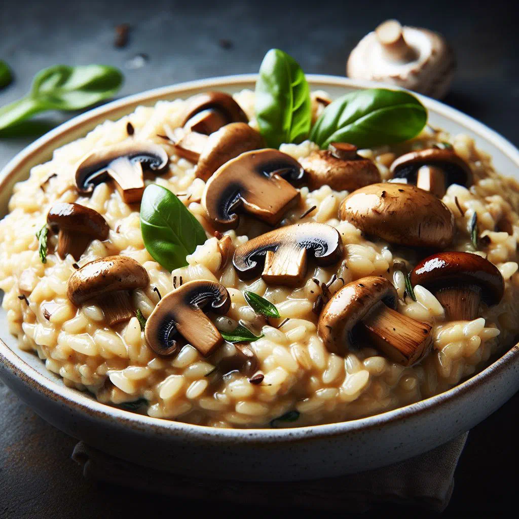Creamy mushroom risotto garnished with fresh parsley