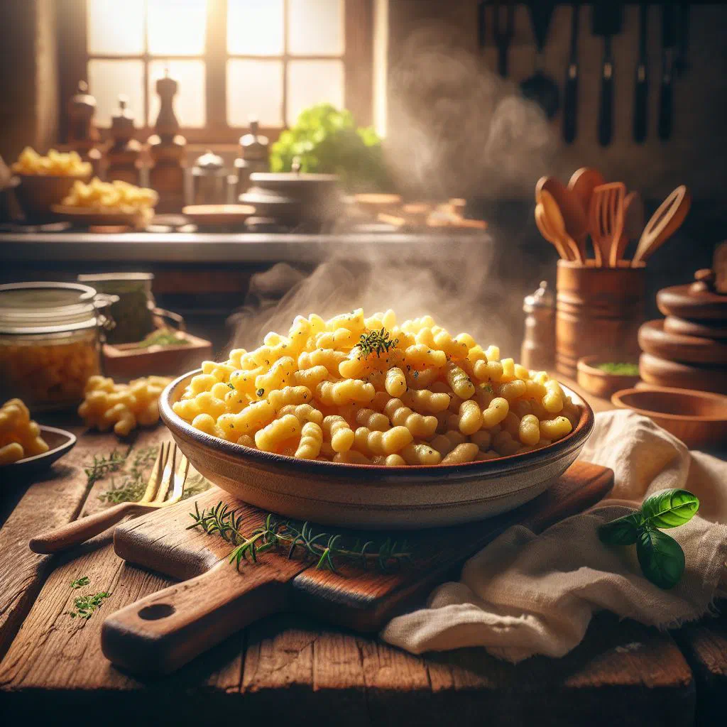 A bowl of freshly made Spätzli tossed in butter