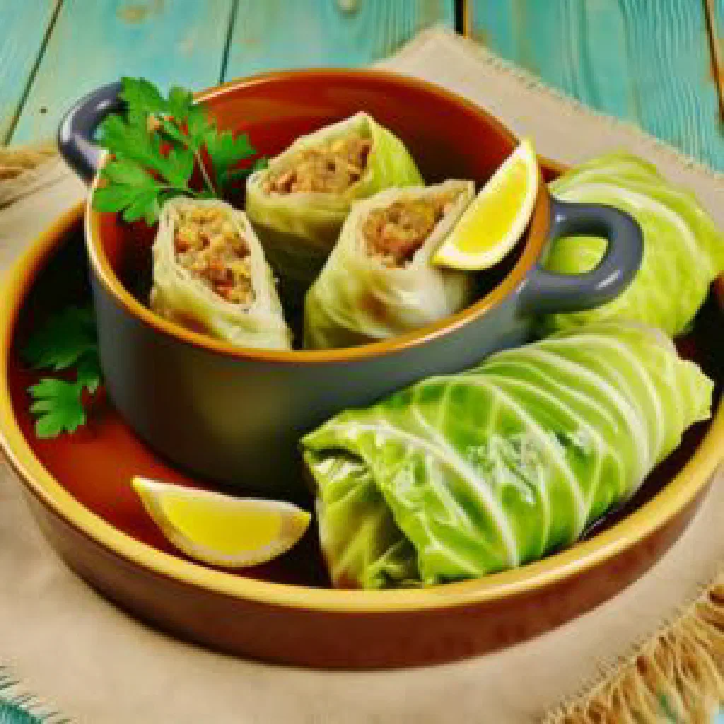 Lithuanian balandeliai cabbage rolls served with fresh herbs