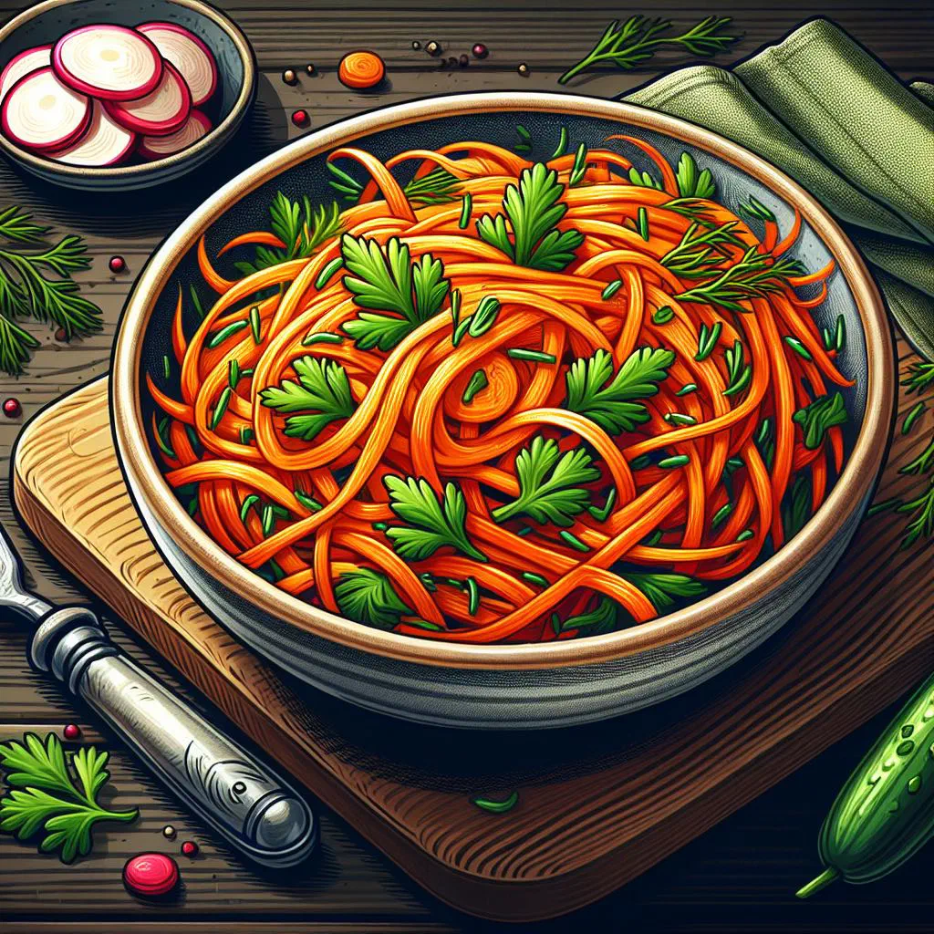Fresh Lithuanian carrot salad garnished with dill in a bowl