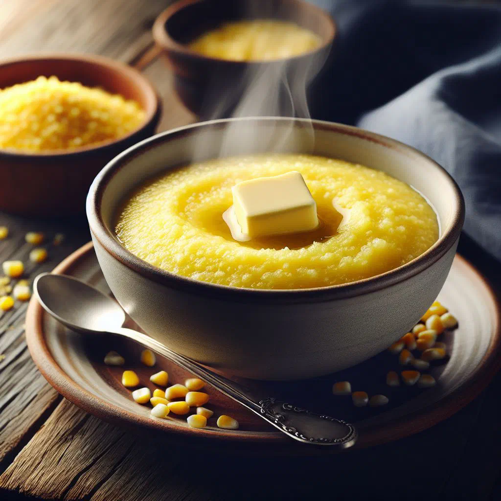 Creamy Lithuanian cornmeal porridge topped with fresh herbs