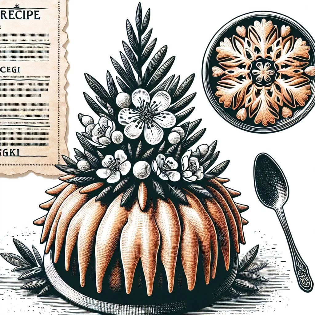 Golden Lithuanian Šakotis tree cake with its distinctive spiky branches