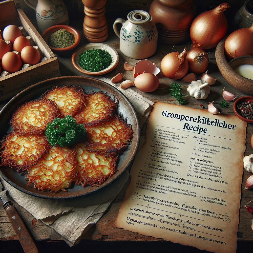 Bowl of creamy Luxembourgish potato spread topped with fresh chives, served with bread