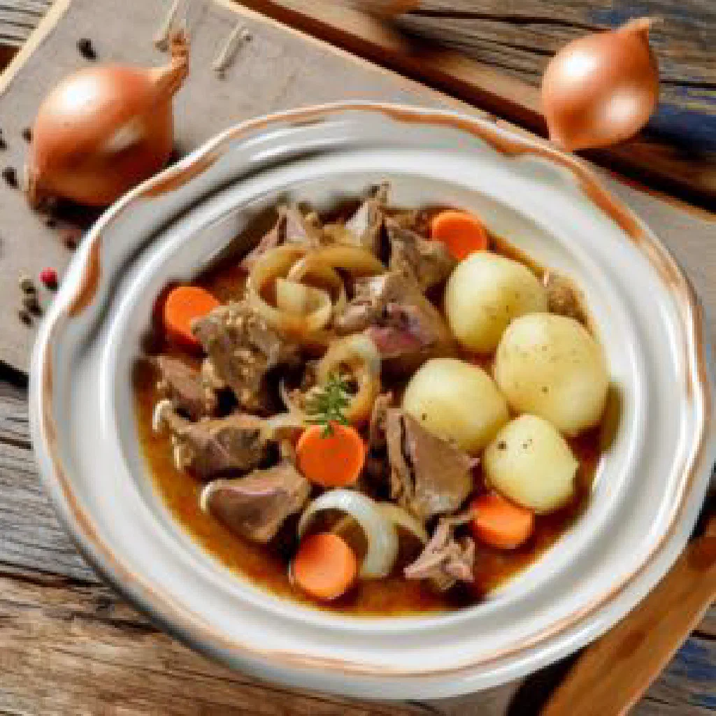Braised rabbit stew with carrots and parsley in a deep bowl