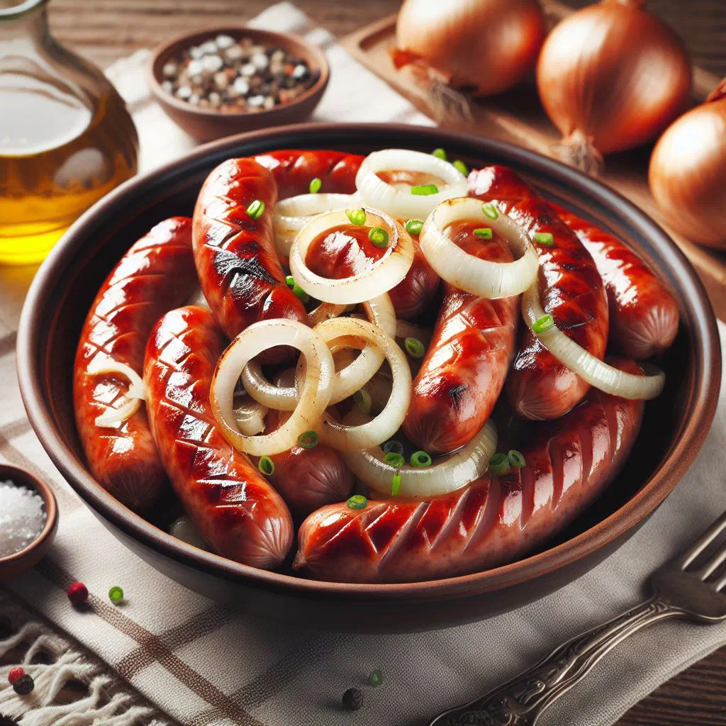 Tender braised beef in an onion and white wine sauce, garnished with parsley
