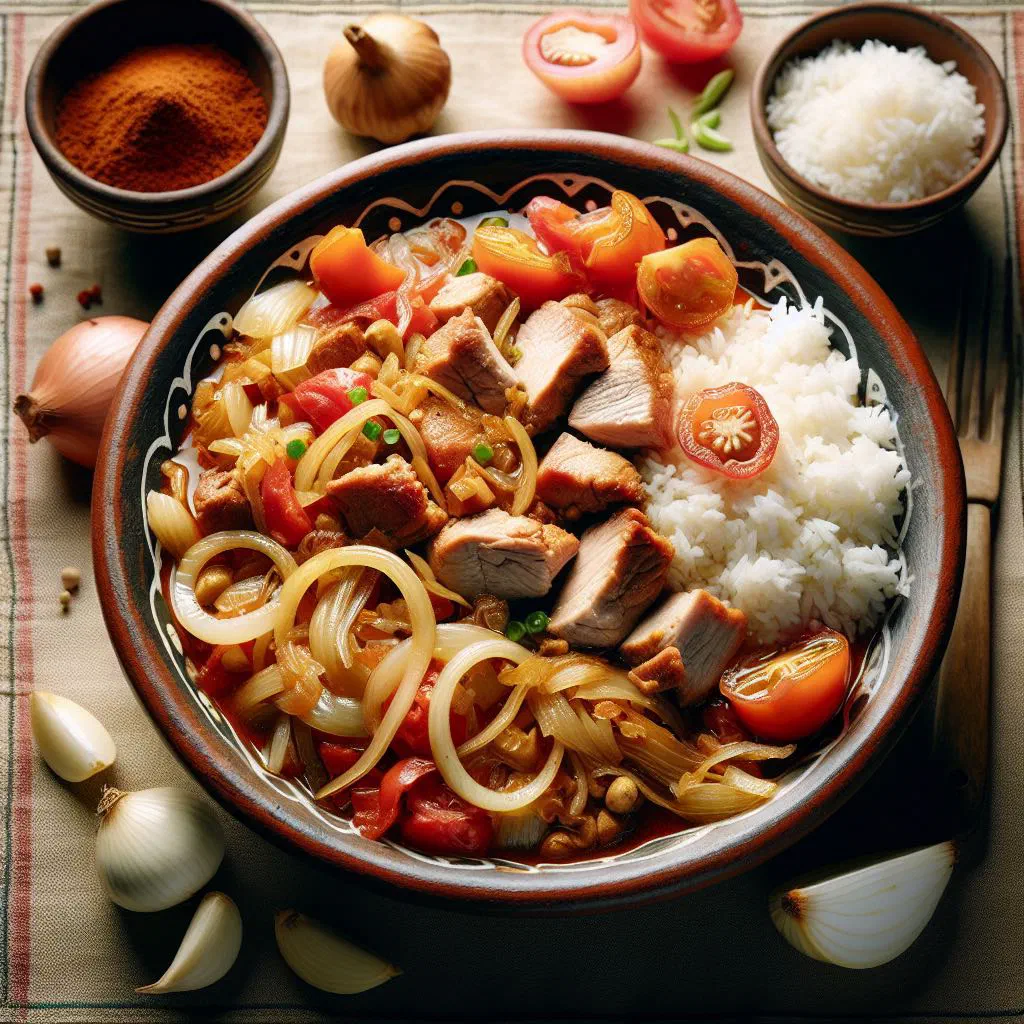 Tender braised pork served over fluffy white rice