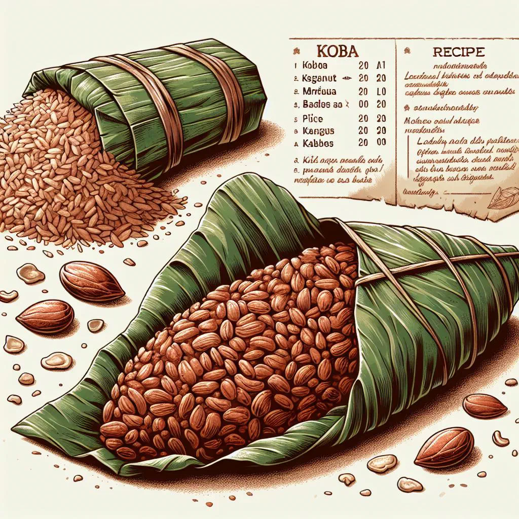 Slices of Madagascan koba wrapped in banana leaves with peanuts and banana