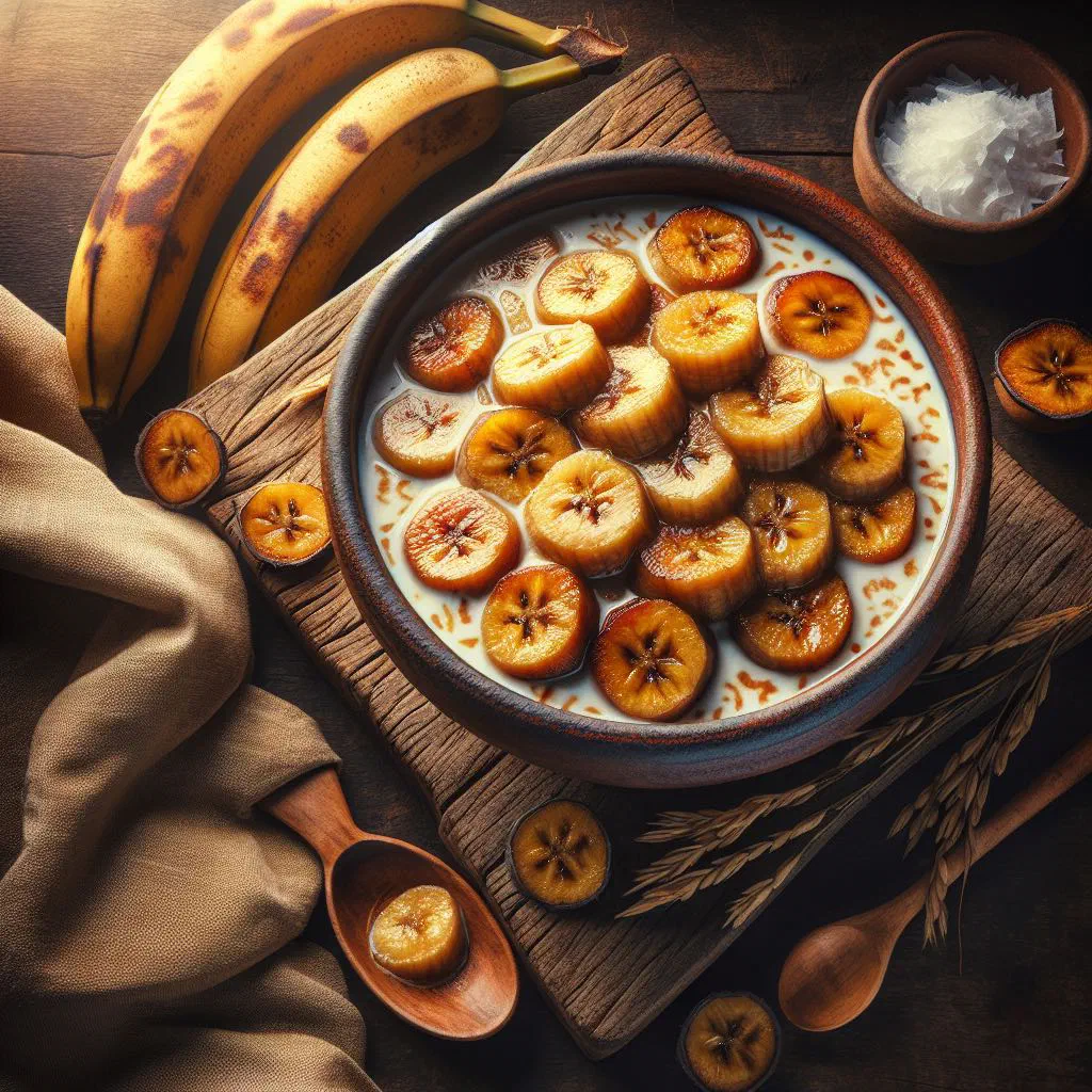Golden pan-fried banana slices dusted with cinnamon and coconut