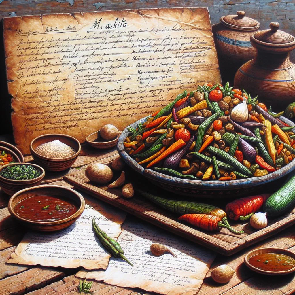 Grilled masikita skewers of marinated meat and colourful peppers