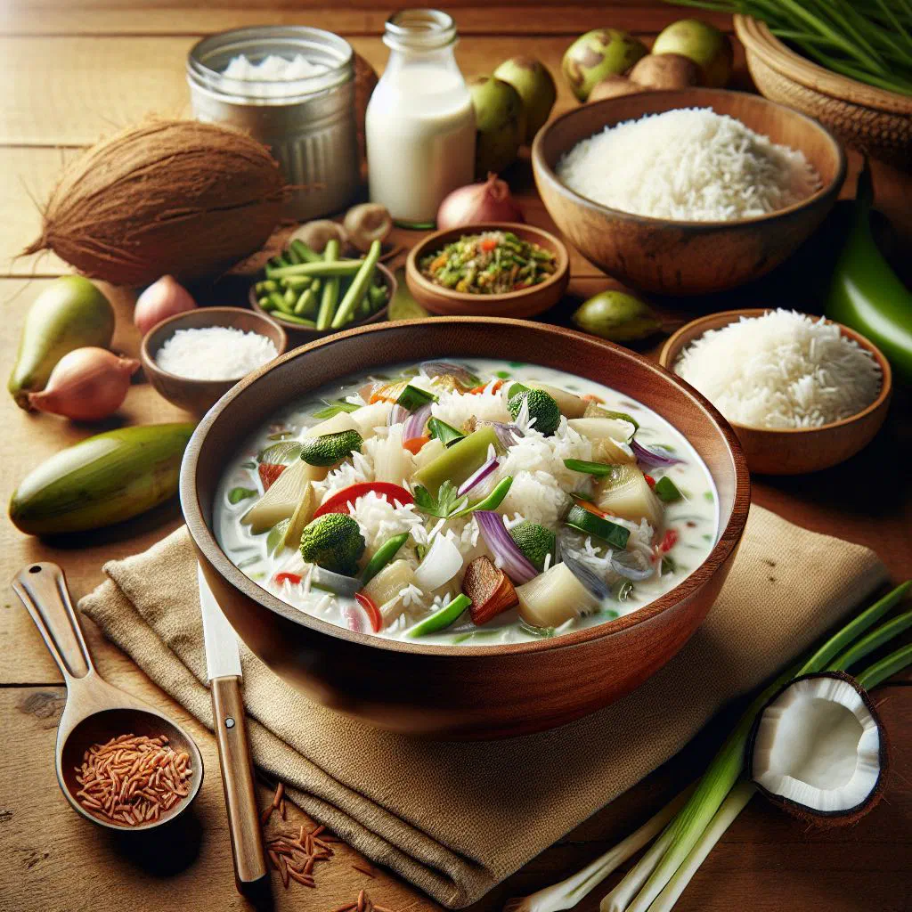 Bowl of Malagasy coconut rice garnished with fresh coriander