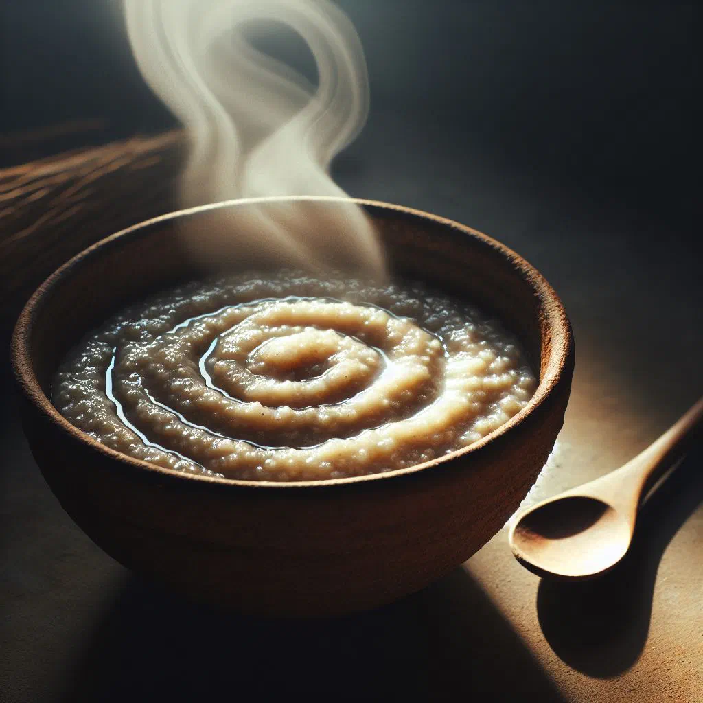 A bowl of creamy Malawian malambe porridge topped with groundnuts