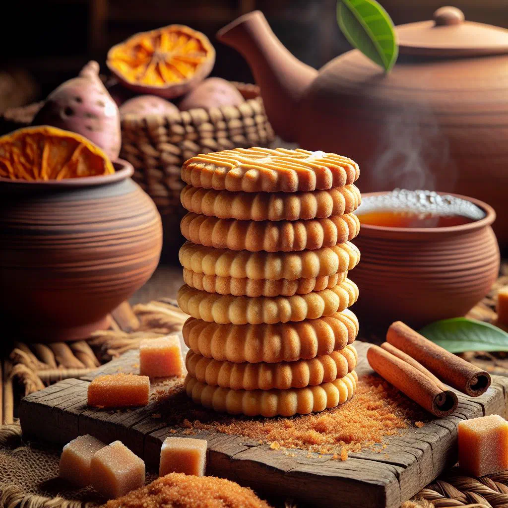 Golden baked mbatata sweet potato biscuits on a plate