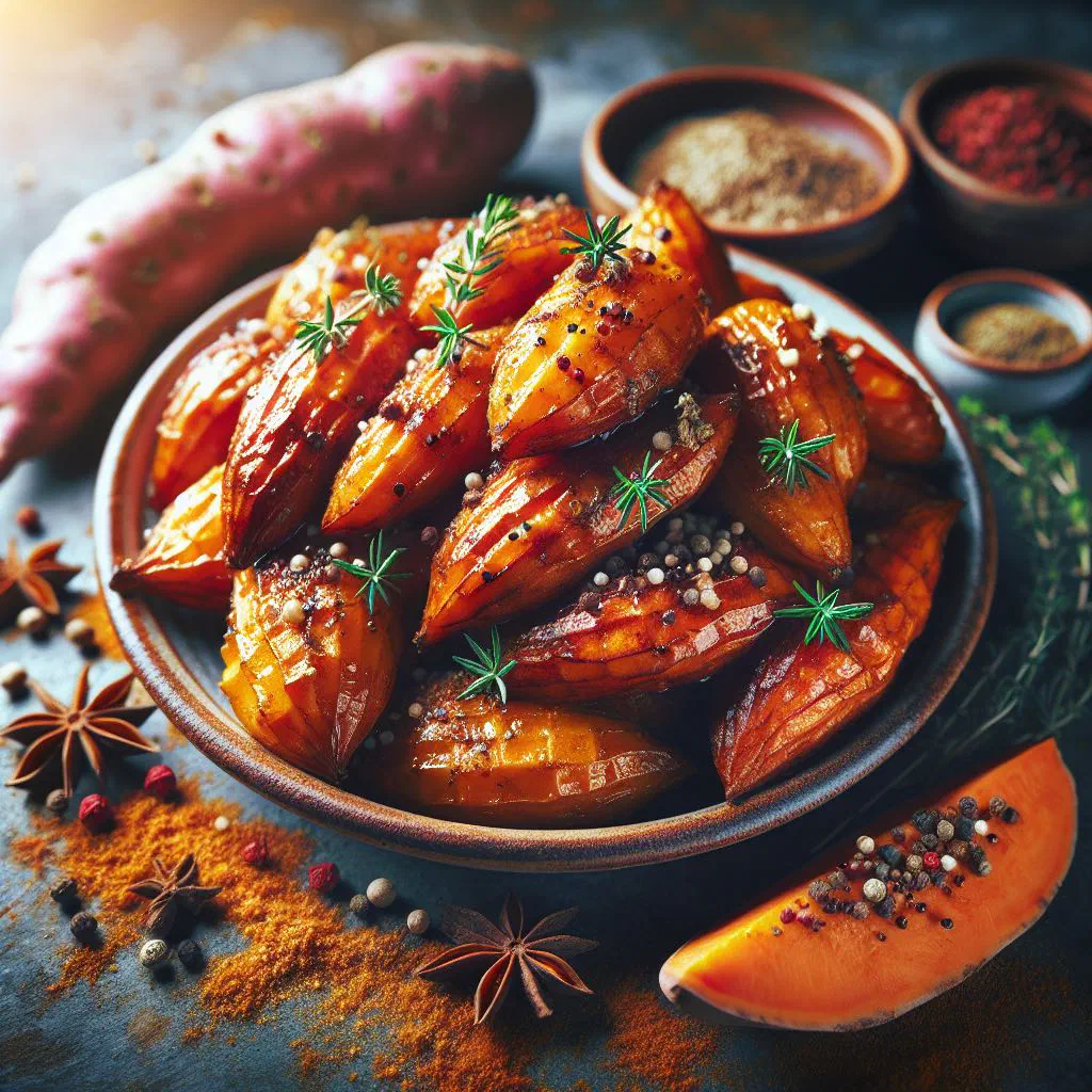 Spiced mashed sweet potatoes served in a rustic bowl