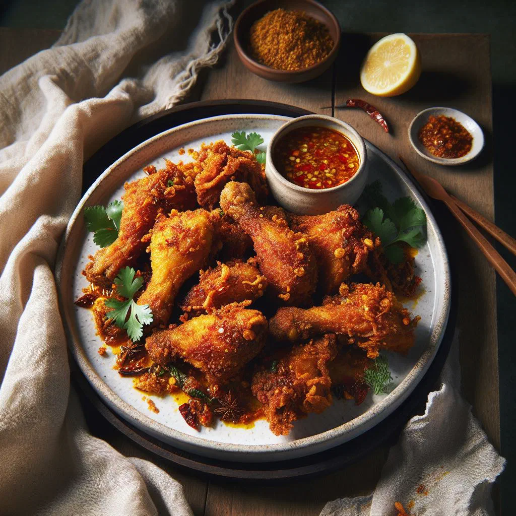 Crispy golden ayam goreng berempah spiced fried chicken pieces