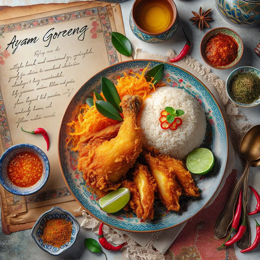 Golden, crispy pieces of ayam goreng fried chicken