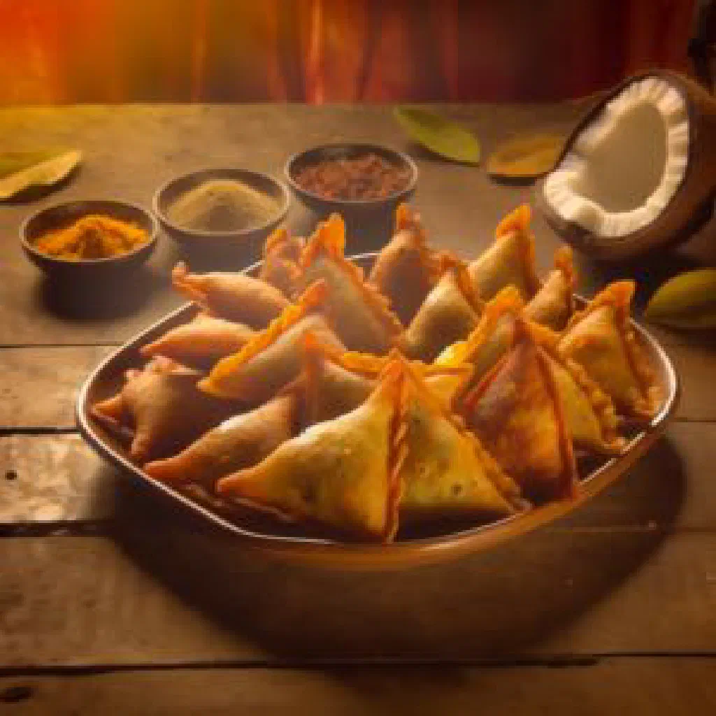 Golden fried Bajiyaa pastries filled with spiced tuna