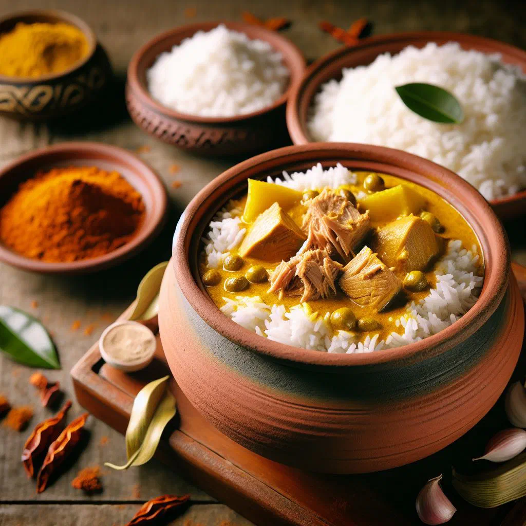 Maldivian fish curry in coconut sauce garnished with fresh coriander