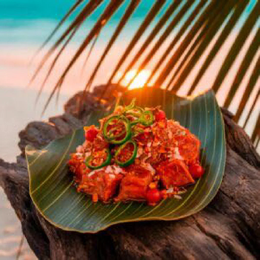 Maldivian fish curry in coconut milk garnished with fresh coriander