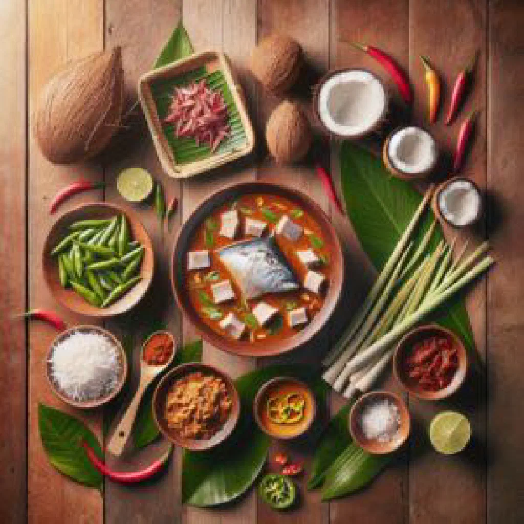 Maldivian tuna curry in coconut milk, garnished with fresh coriander and served with rice