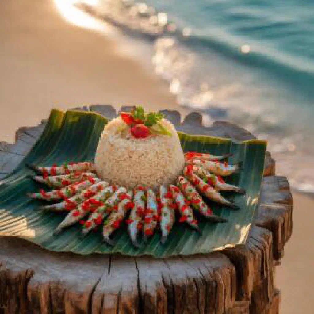 Maldivian tuna curry in coconut milk garnished with fresh coriander